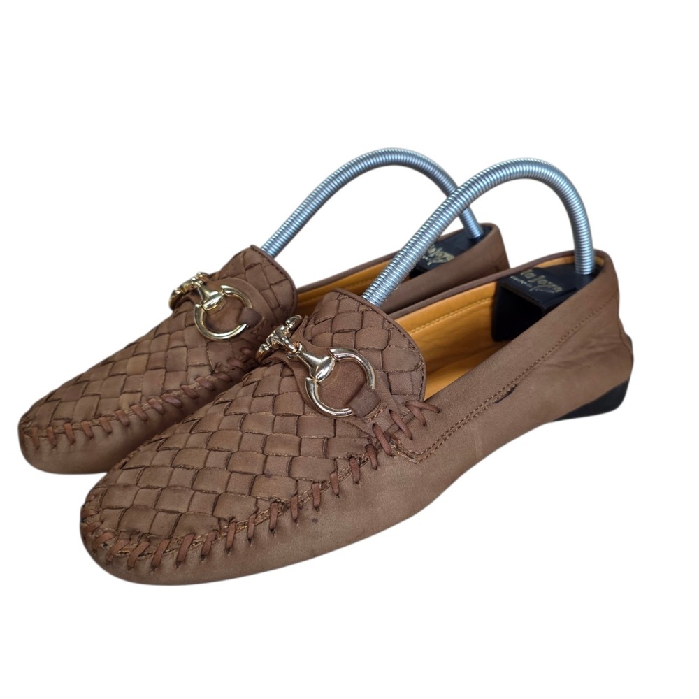 Robert Zur Woven Leather Horsebit Loafers Womens 7.5 Brown Loafers